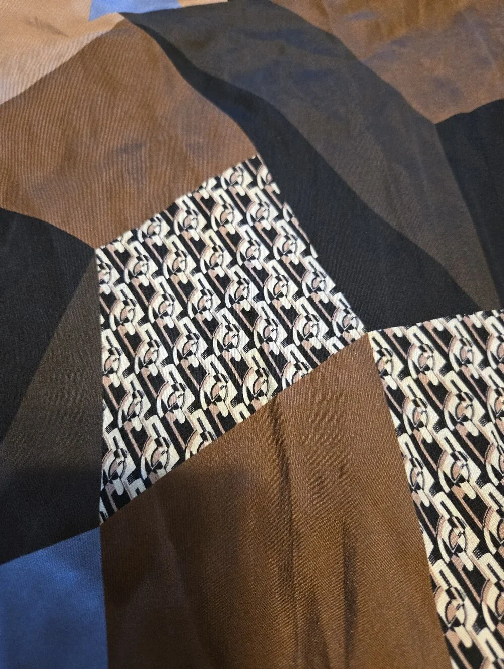 Eton Silk Scarf with Brown, Black and Cream Geometric Print